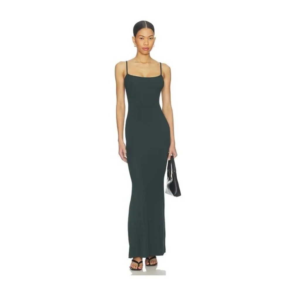 Skims Soft Lounge Petite Long Slip Dress Cypress Green DR-MID-4353 SP NEW